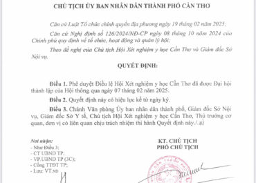 Phê Chuẩn Điều lệ hội của Hội Xét nghiệm y học Cần Thơ